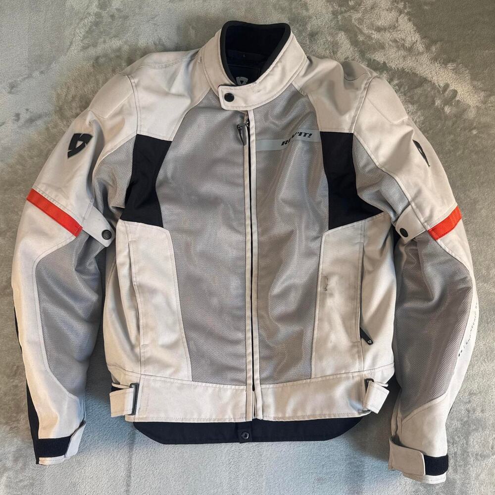 REV’IT! Motorcycle Riding Jacket Gray Black Red Armored Mesh Moto Coat Sz Mens L